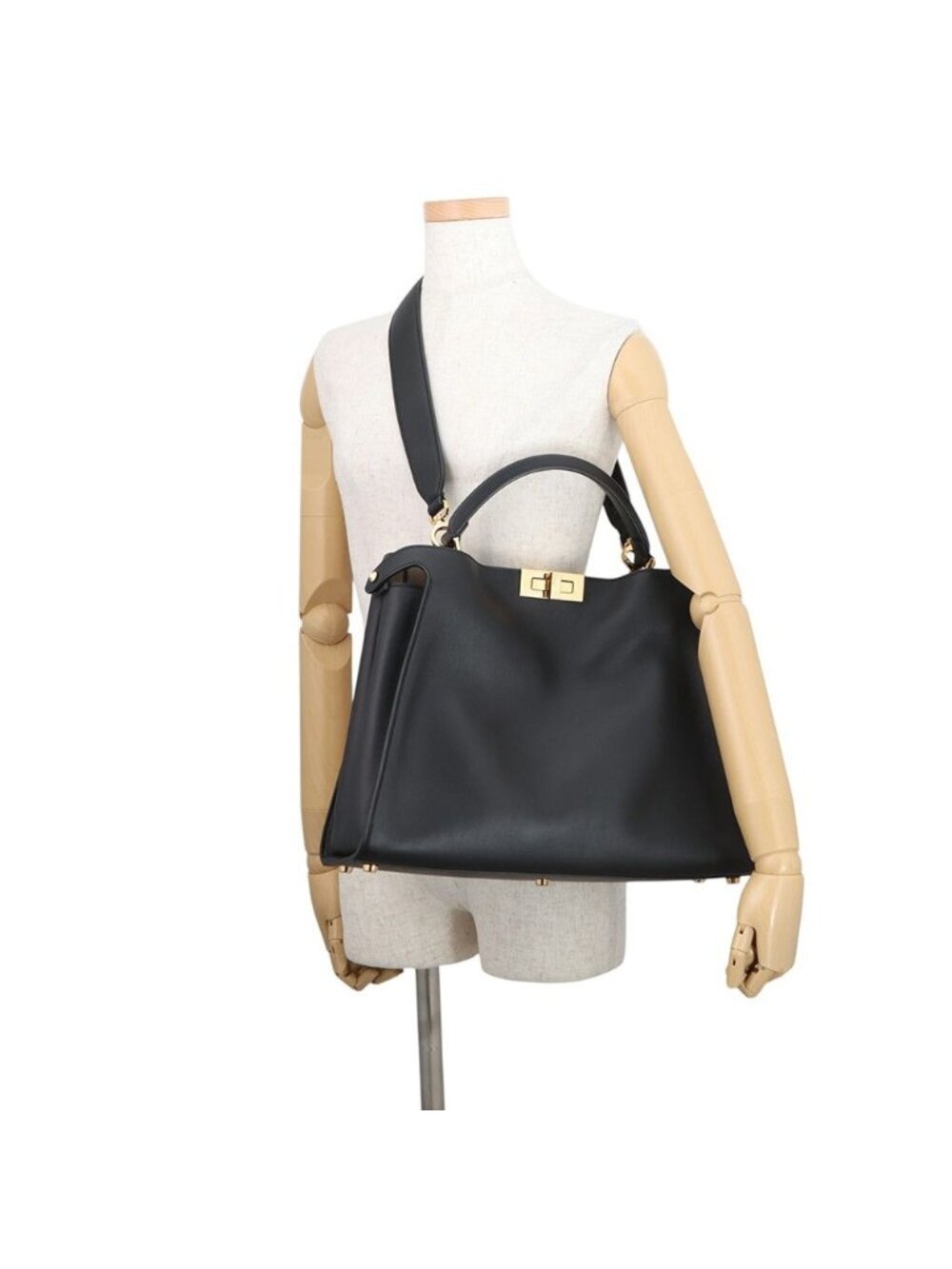Fendi Peekaboo Essential Leather 2-Way Shoulder Bag Black - Picture 6 of 10